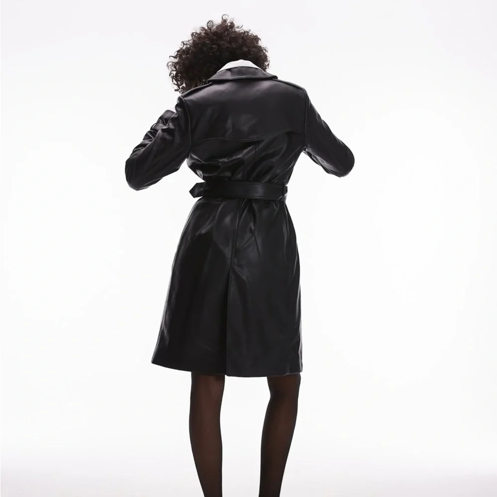 Mango Faux Leather Mid-Length Black Women's Trench Coat - Picture 2 of 7